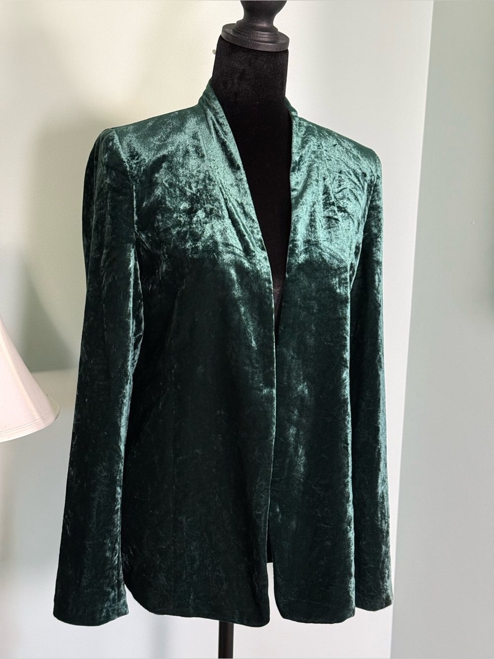 Loft Women's Velvet Open-Front Jacket - Dark Green Size Small